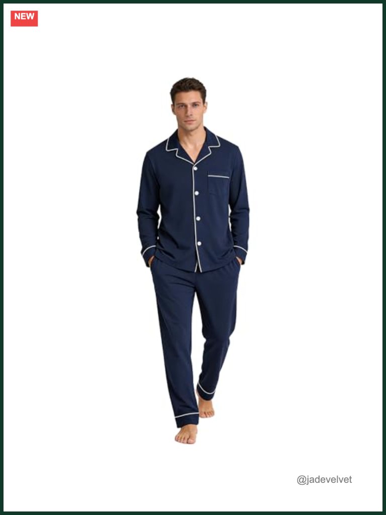 Men's 100% Cotton Pajama Set Button Down Sleepwear Lounge